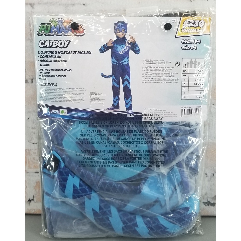 PJ Masks Catboy Toddler 3T-4T Halloween Costume Blue Jumpsuit- Hooded Mask -Tail - Picture 3 of 4